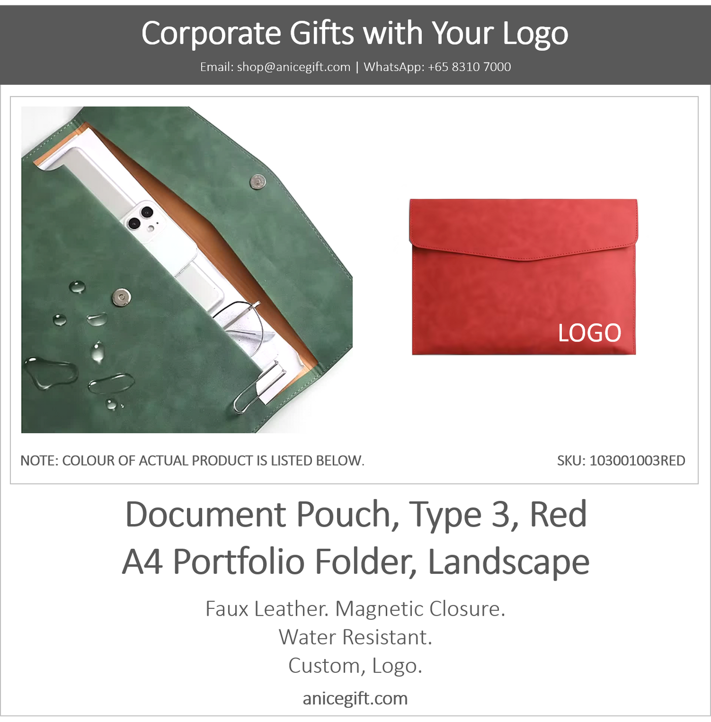 Document Pouch, Type 3, Red | A4 Portfolio Holder, Landscape