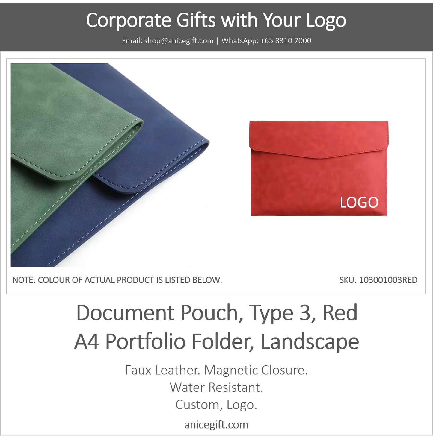 Document Pouch, Type 3, Red | A4 Portfolio Holder, Landscape