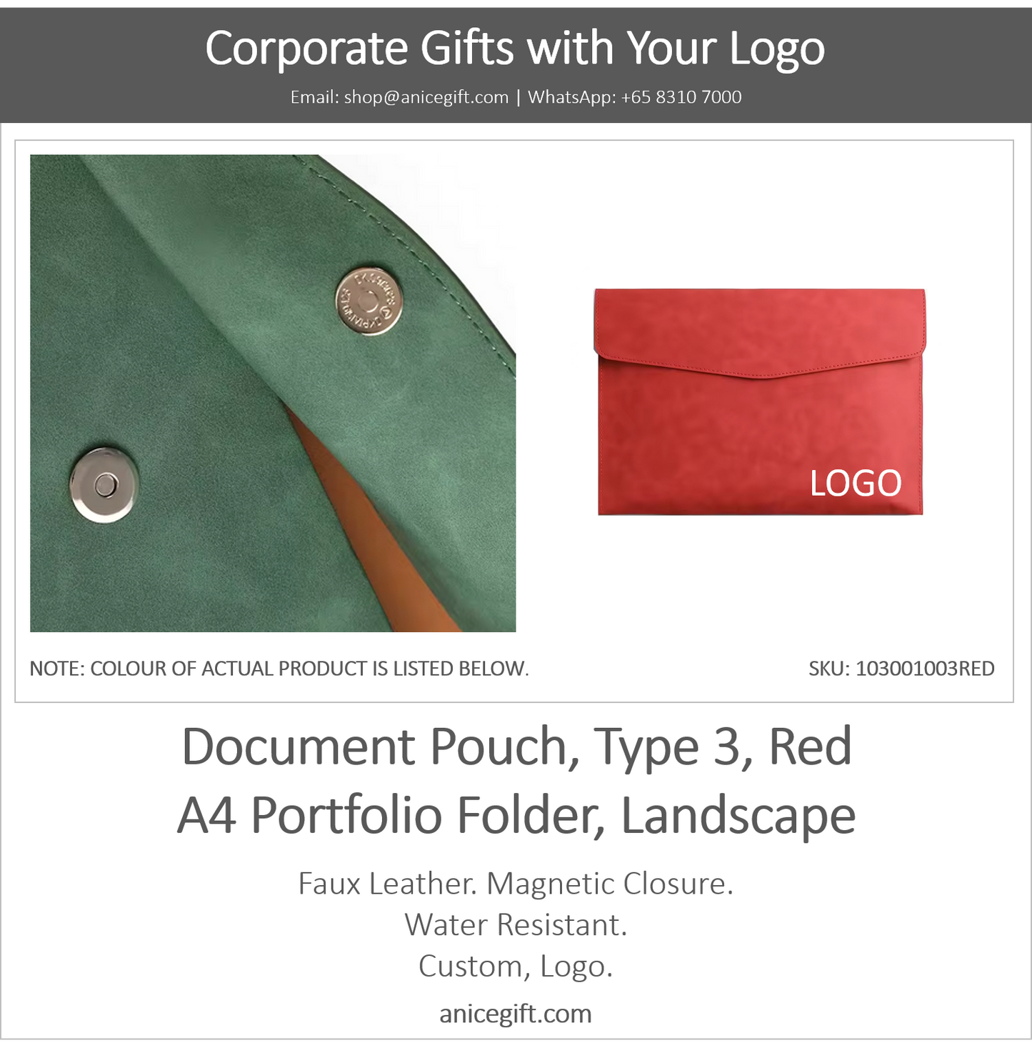 Document Pouch, Type 3, Red | A4 Portfolio Holder, Landscape