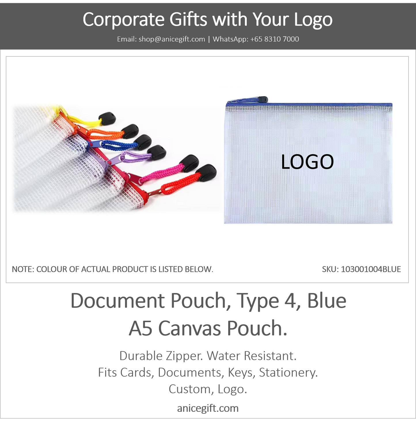 Document Pouch, Type 4, Blue | A5 Canvas Pouch