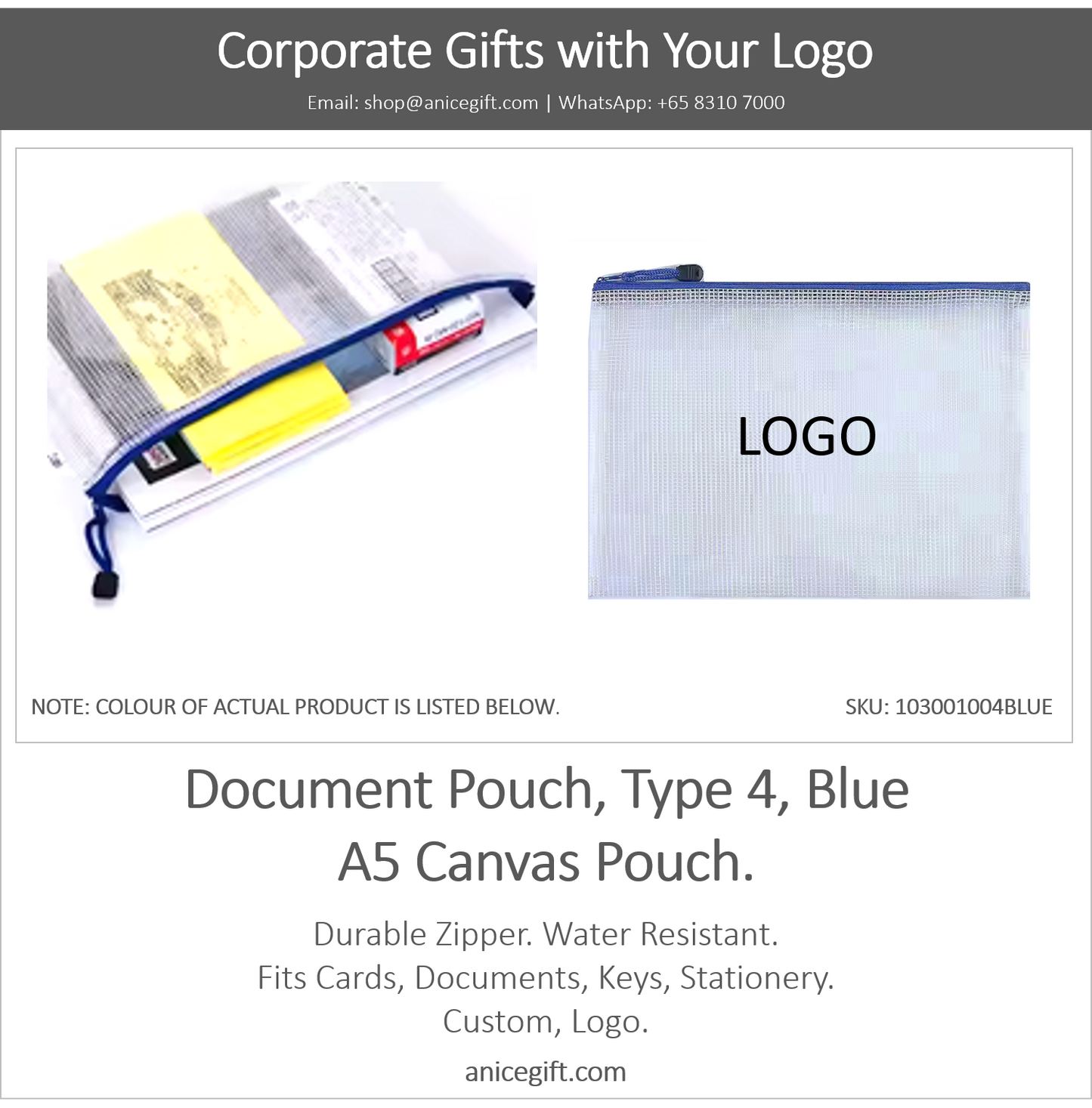 Document Pouch, Type 4, Blue | A5 Canvas Pouch