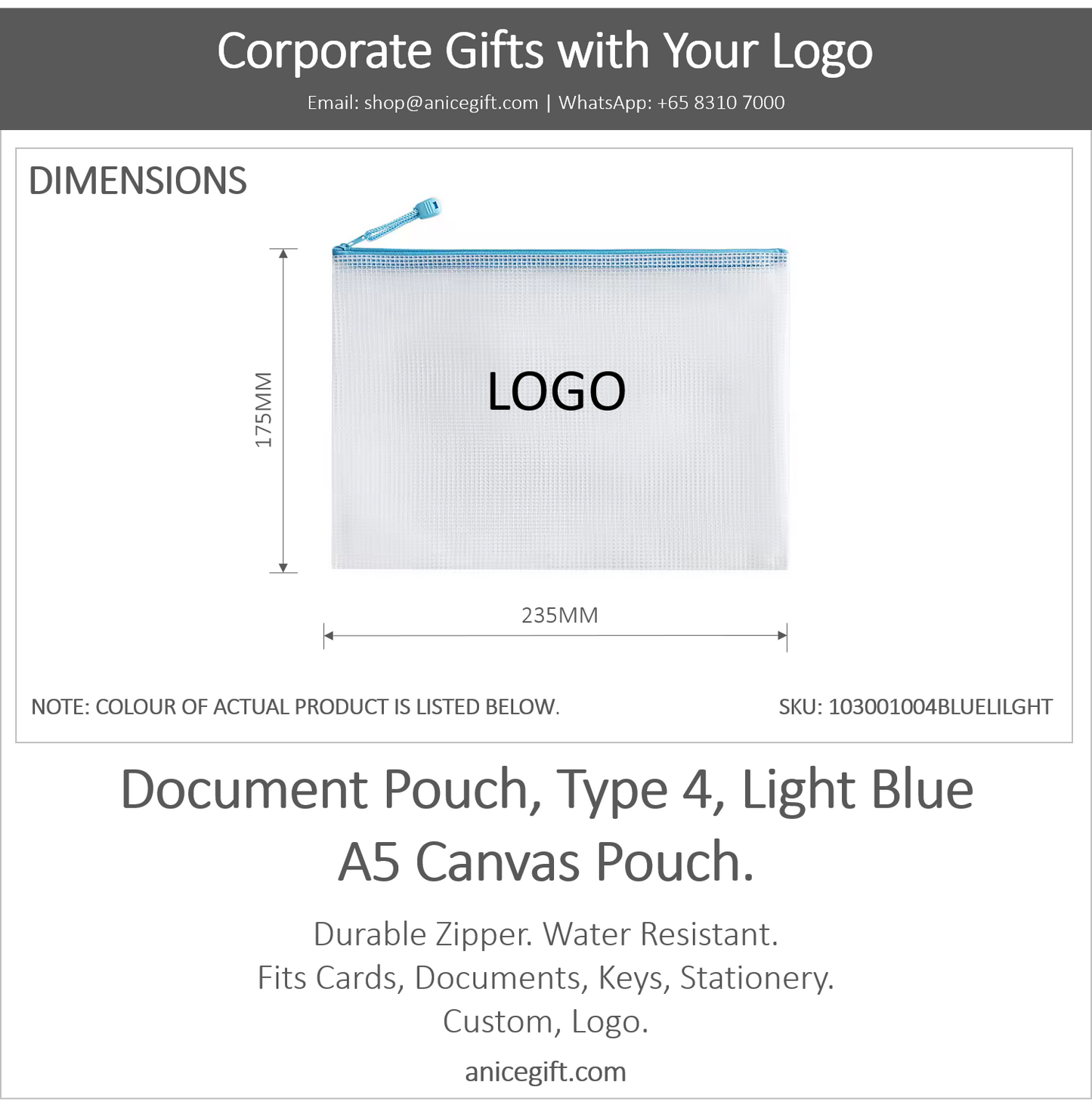 Document Pouch, Type 4, Blue | A5 Canvas Pouch