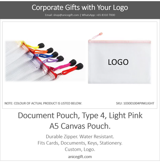 Document Pouch, Type 4, Light Pink | A5 Canvas Pouch