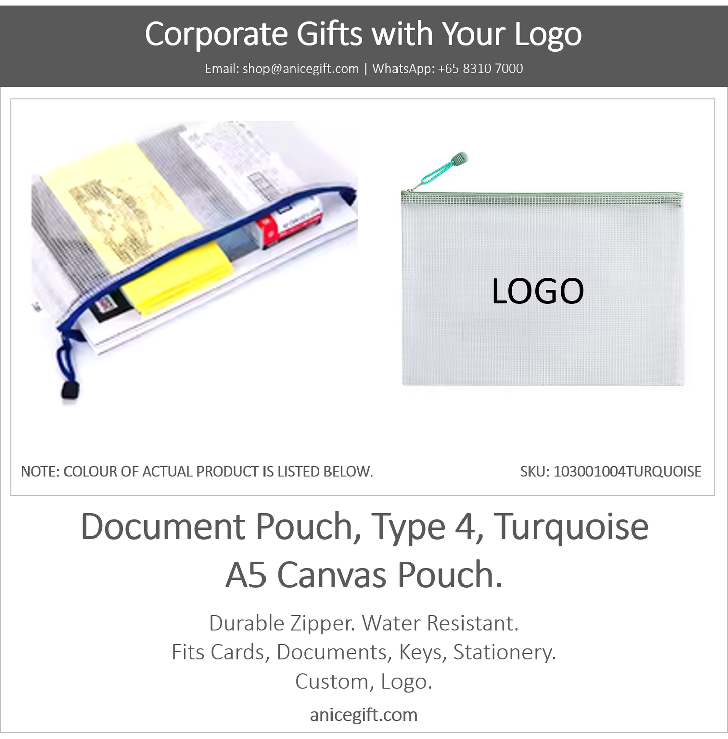 Document Pouch, Type 4, Turquoise | A5 Canvas Pouch