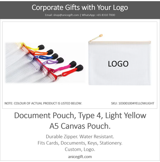 Document Pouch, Type 4, Light Yellow | A5 Canvas Pouch