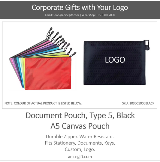 Document Pouch, Type 5, Black | A5 Canvas Pouch