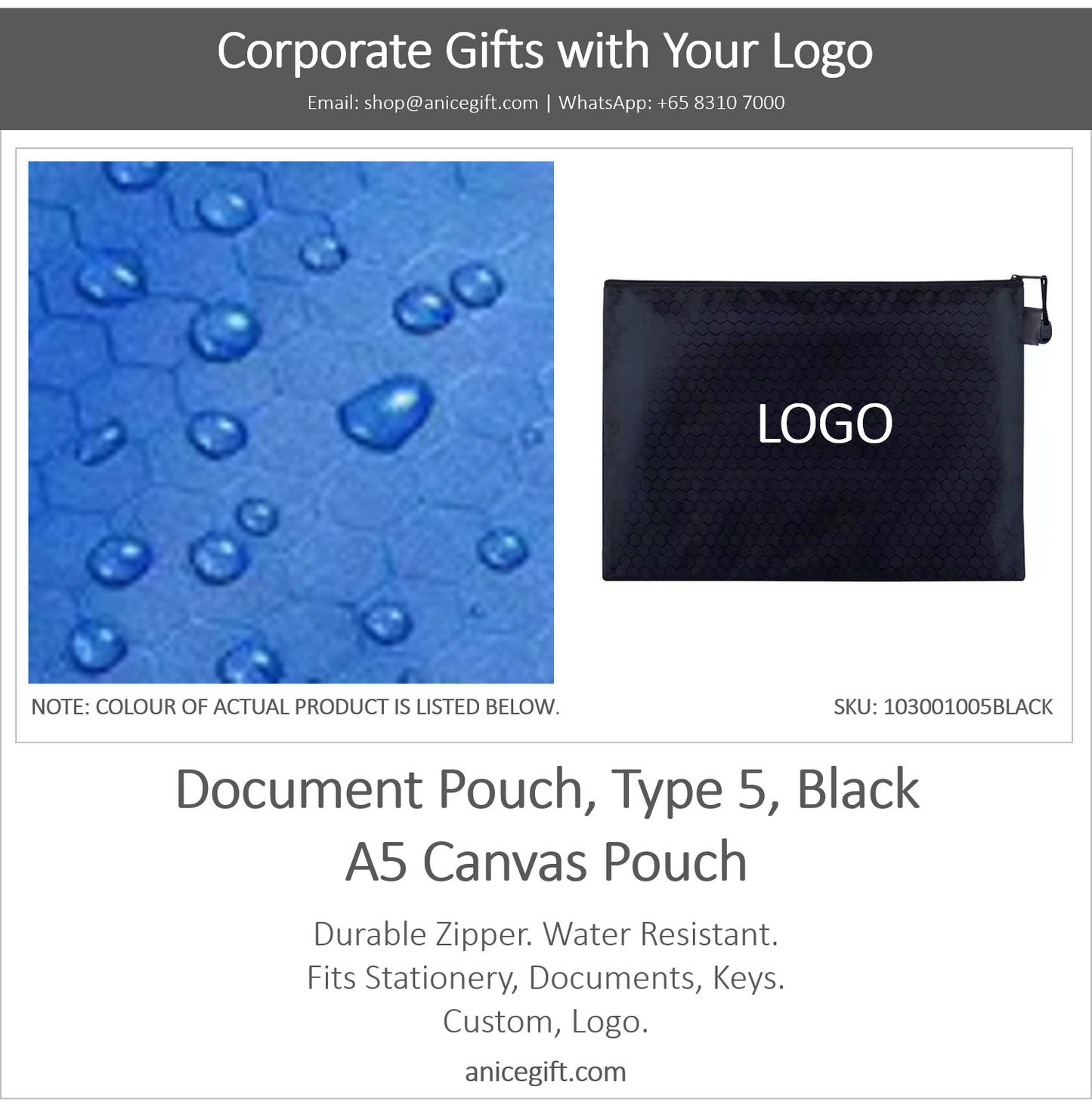 Document Pouch, Type 5, Black | A5 Canvas Pouch