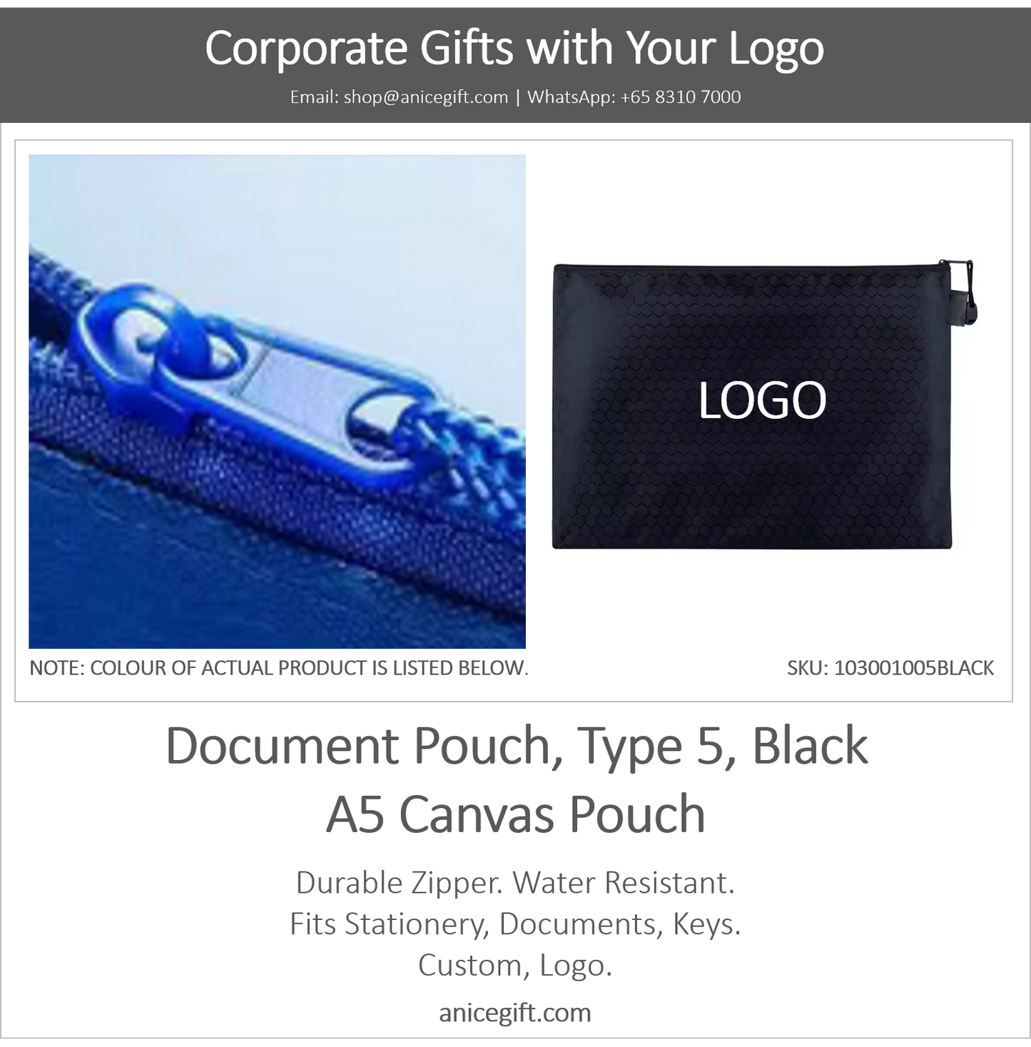 Document Pouch, Type 5, Black | A5 Canvas Pouch