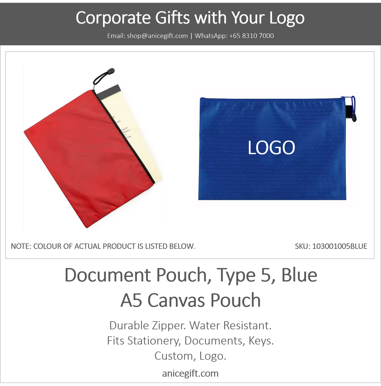 Document Pouch, Type 5, Blue | A5 Canvas Pouch