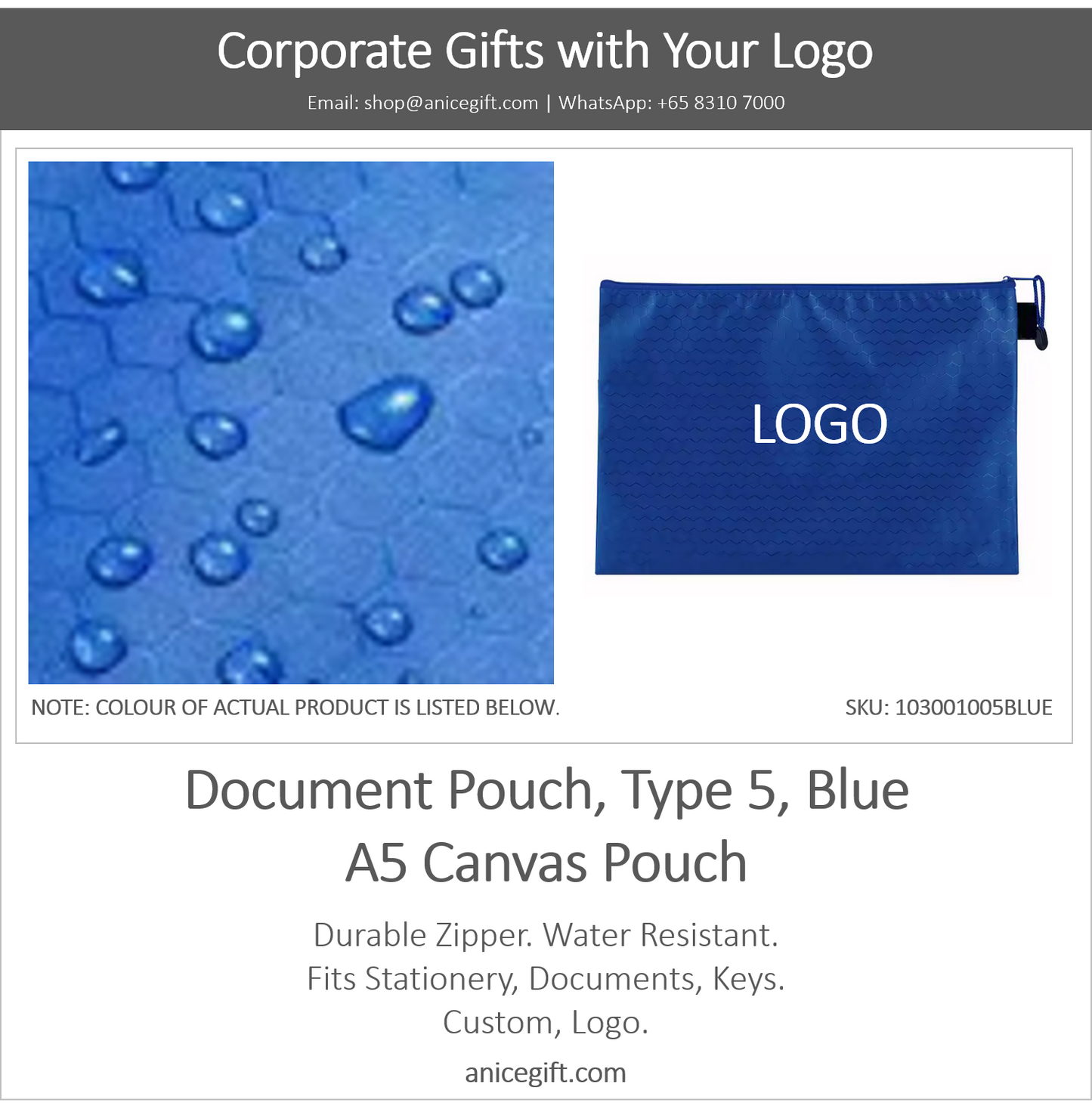 Document Pouch, Type 5, Blue | A5 Canvas Pouch