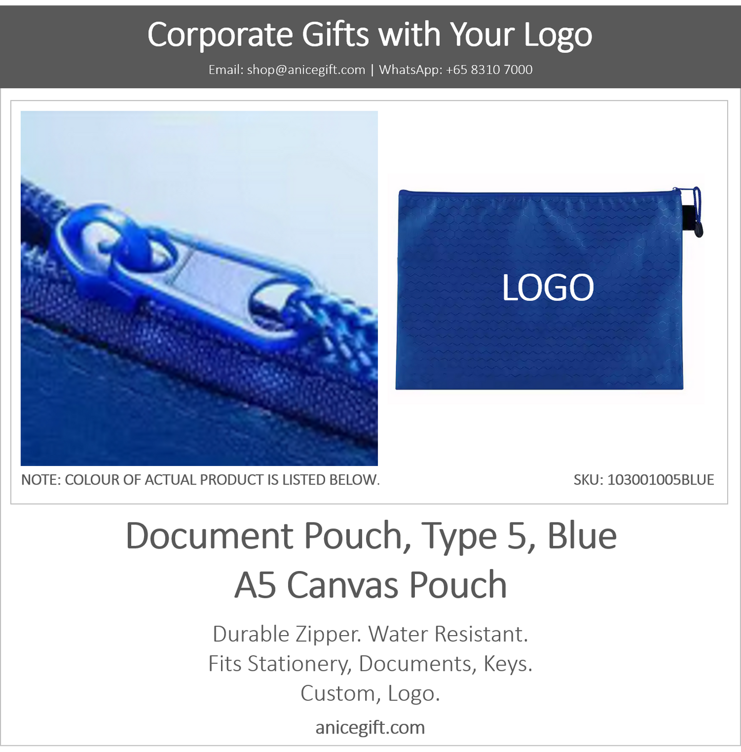 Document Pouch, Type 5, Blue | A5 Canvas Pouch