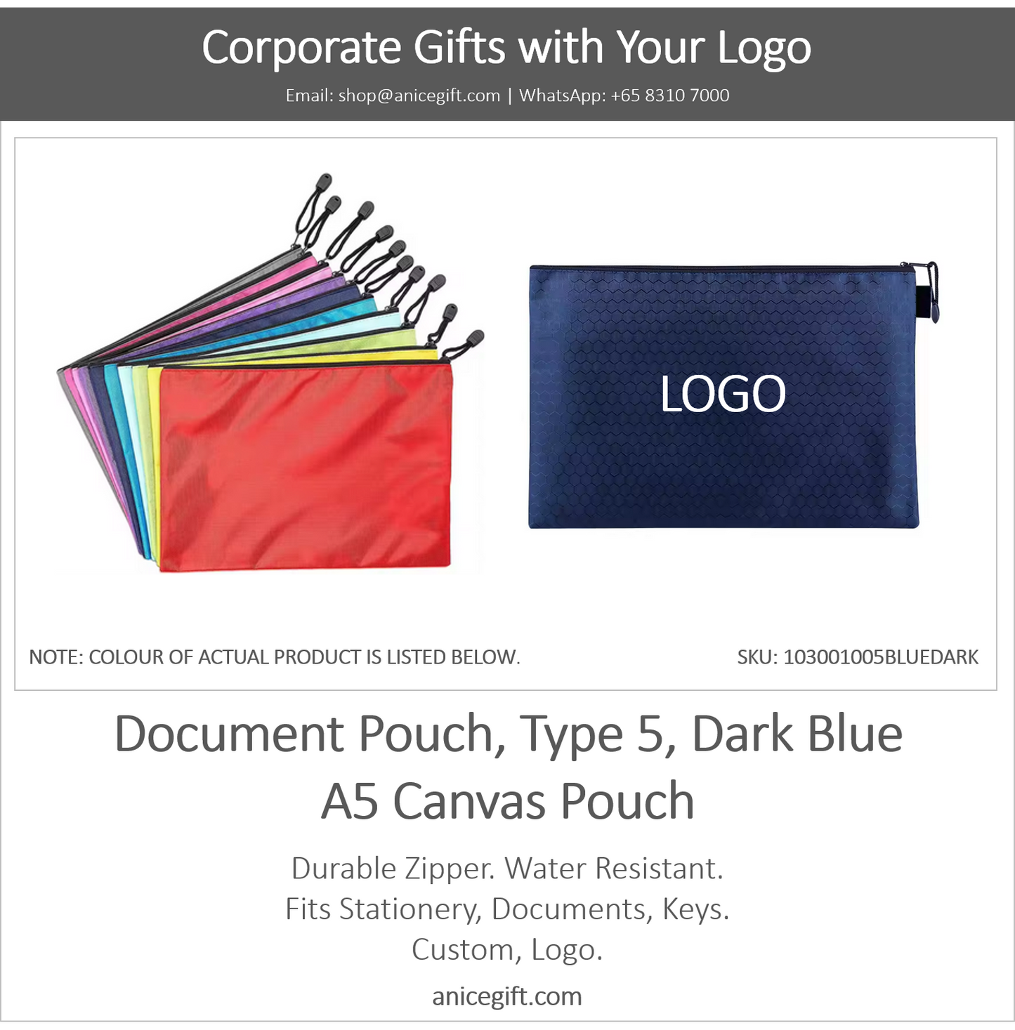 Document Pouch, Type 5, Dark Blue | A5 Canvas Pouch