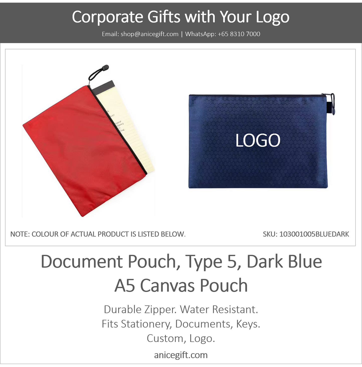 Document Pouch, Type 5, Dark Blue | A5 Canvas Pouch