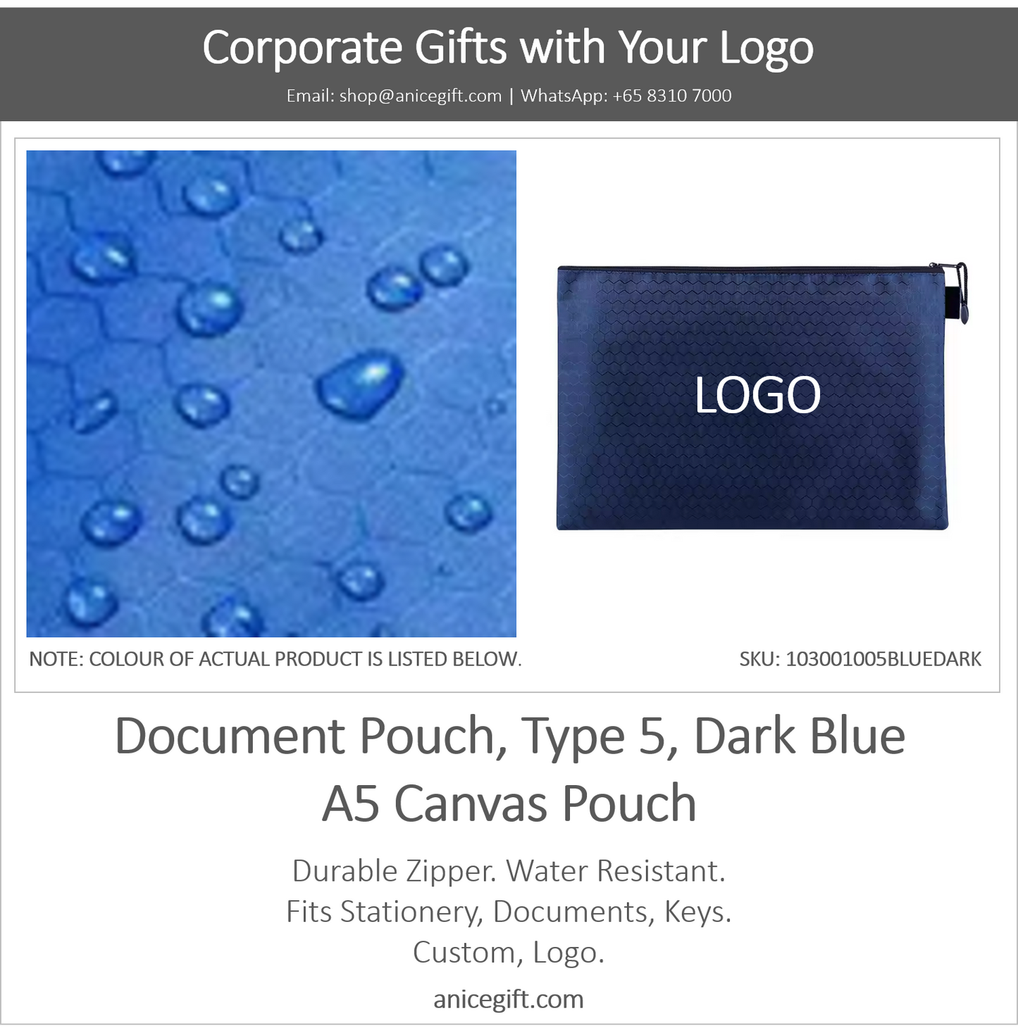 Document Pouch, Type 5, Dark Blue | A5 Canvas Pouch