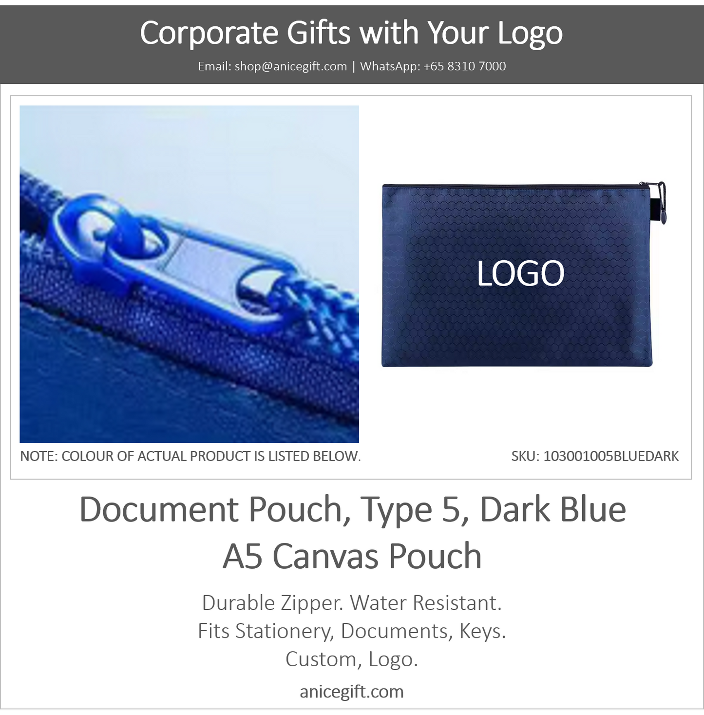 Document Pouch, Type 5, Dark Blue | A5 Canvas Pouch