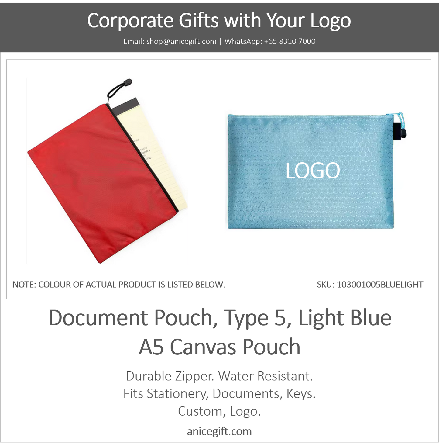 Document Pouch, Type 5, Light Blue | A5 Canvas Pouch
