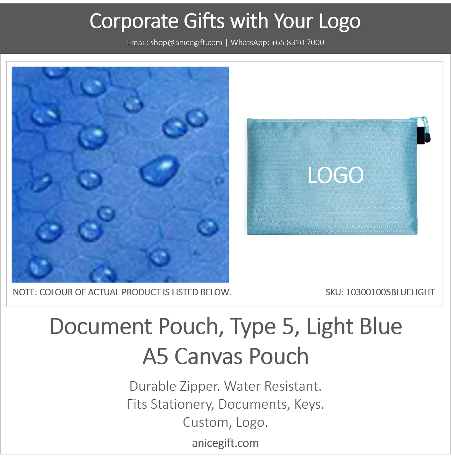 Document Pouch, Type 5, Light Blue | A5 Canvas Pouch