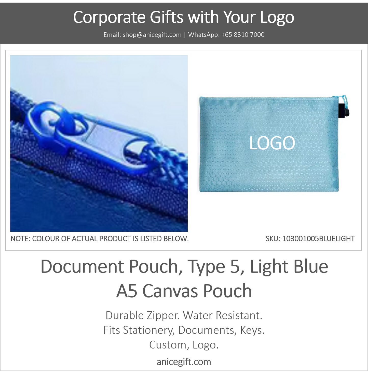 Document Pouch, Type 5, Light Blue | A5 Canvas Pouch
