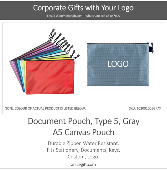 Document Pouch, Type 5, Gray | A5 Canvas Pouch