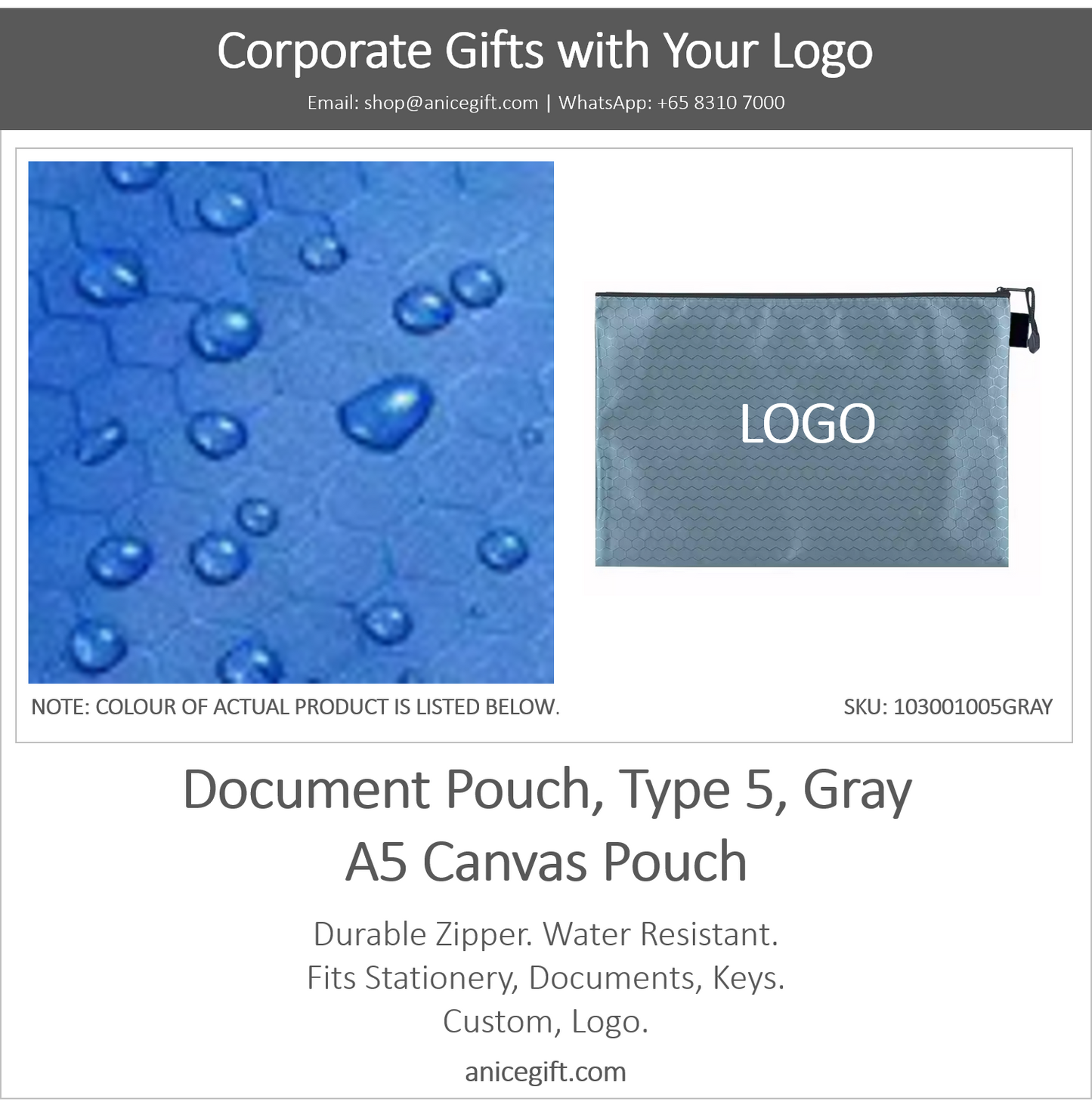 Document Pouch, Type 5, Gray | A5 Canvas Pouch
