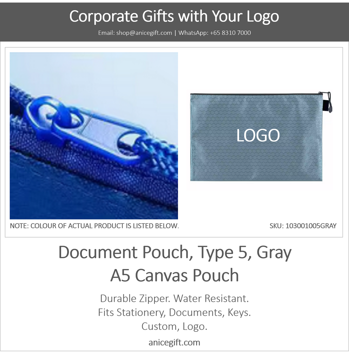 Document Pouch, Type 5, Gray | A5 Canvas Pouch