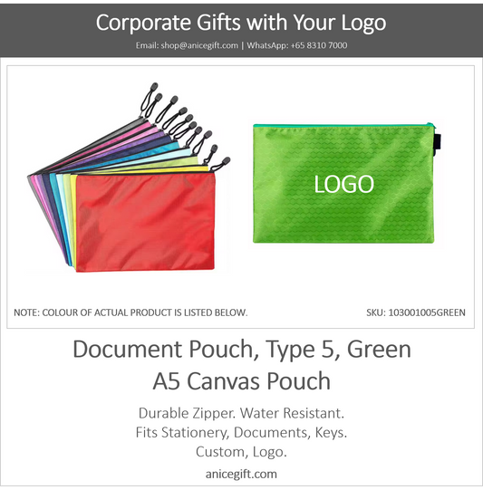 Document Pouch, Type 5, Green | A5 Canvas Pouch