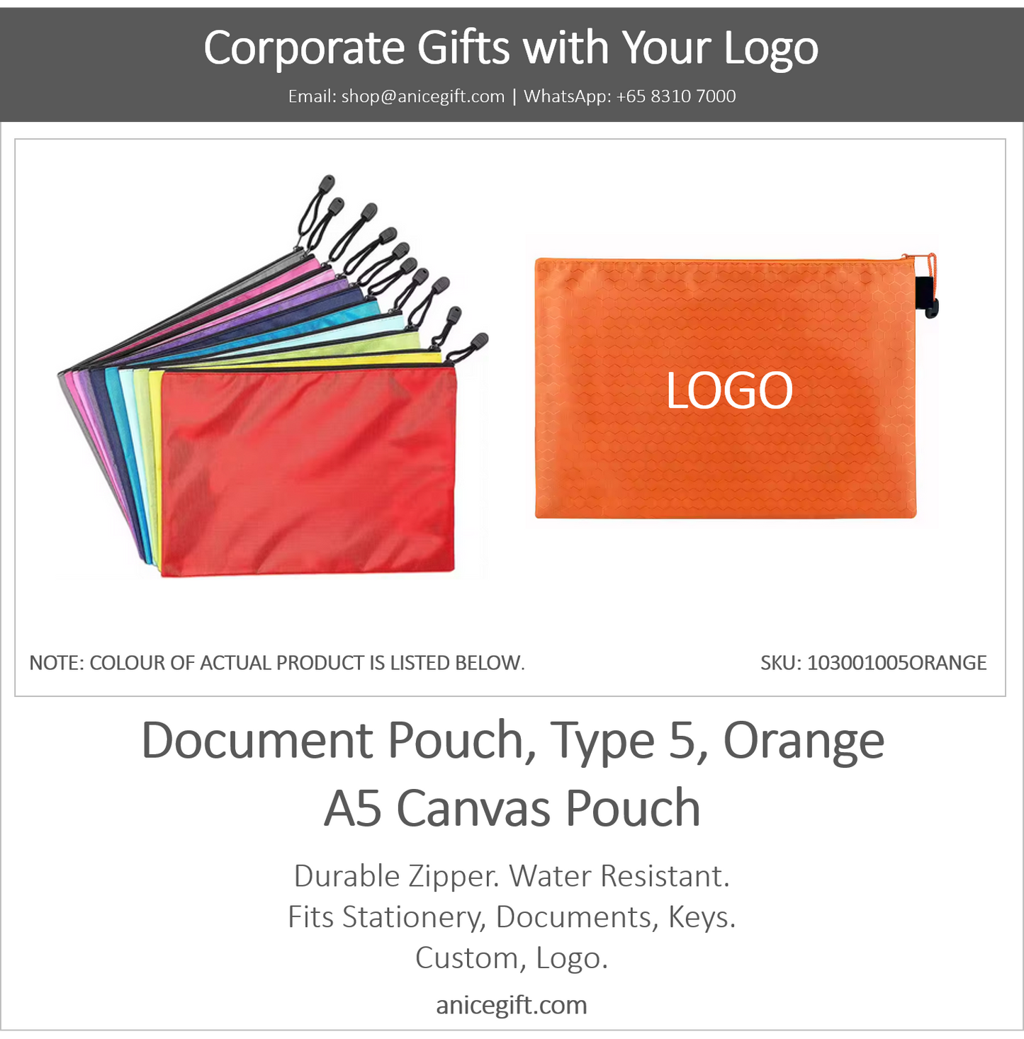Document Pouch, Type 5, Orange | A5 Canvas Pouch