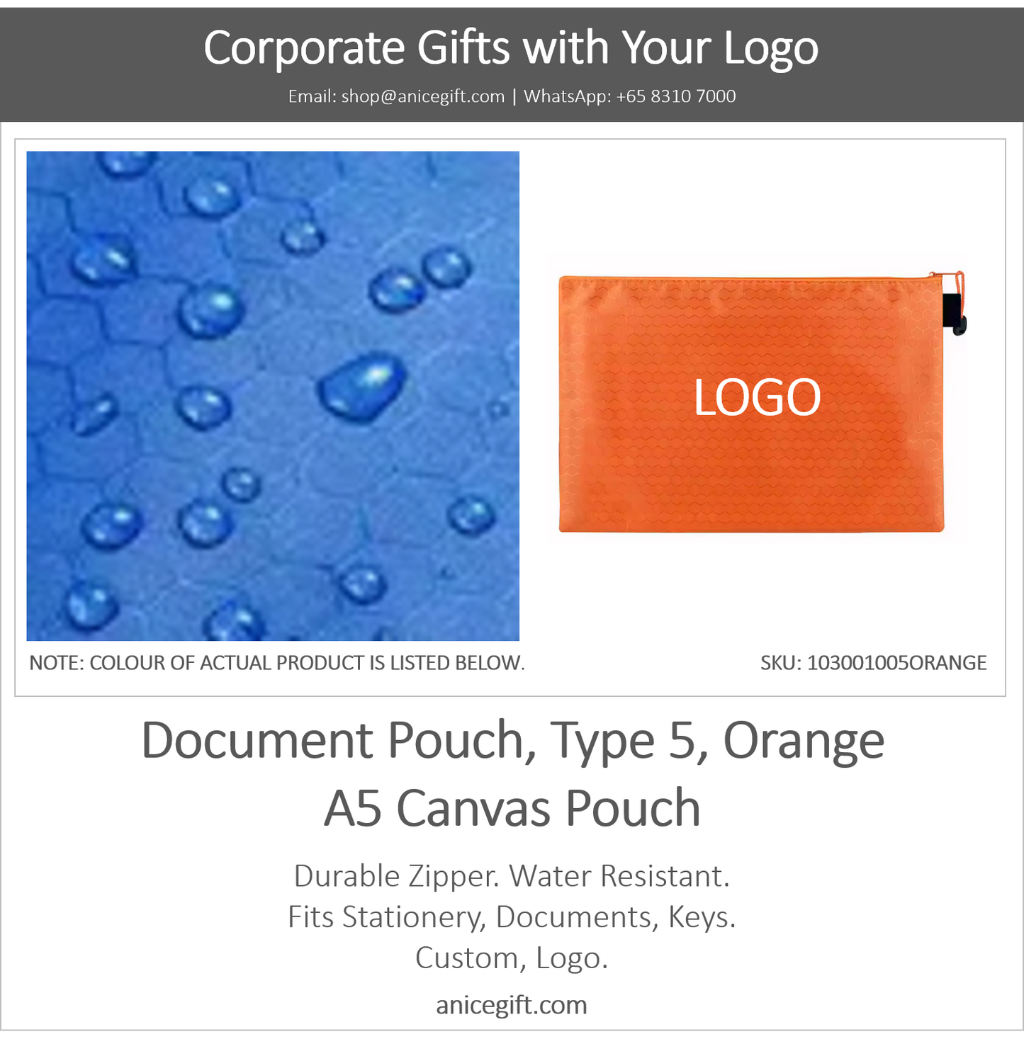 Document Pouch, Type 5, Orange | A5 Canvas Pouch