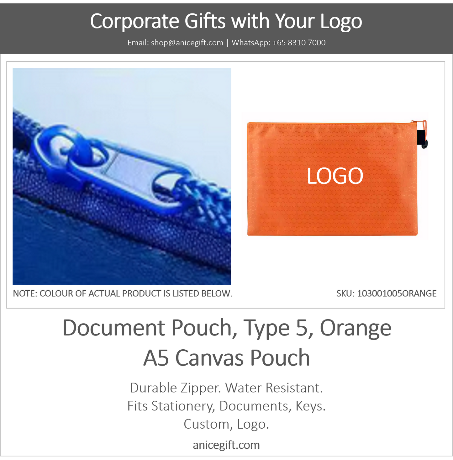 Document Pouch, Type 5, Orange | A5 Canvas Pouch