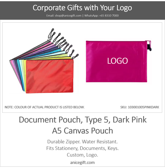 Document Pouch, Type 5, Dark Pink | A5 Canvas Pouch