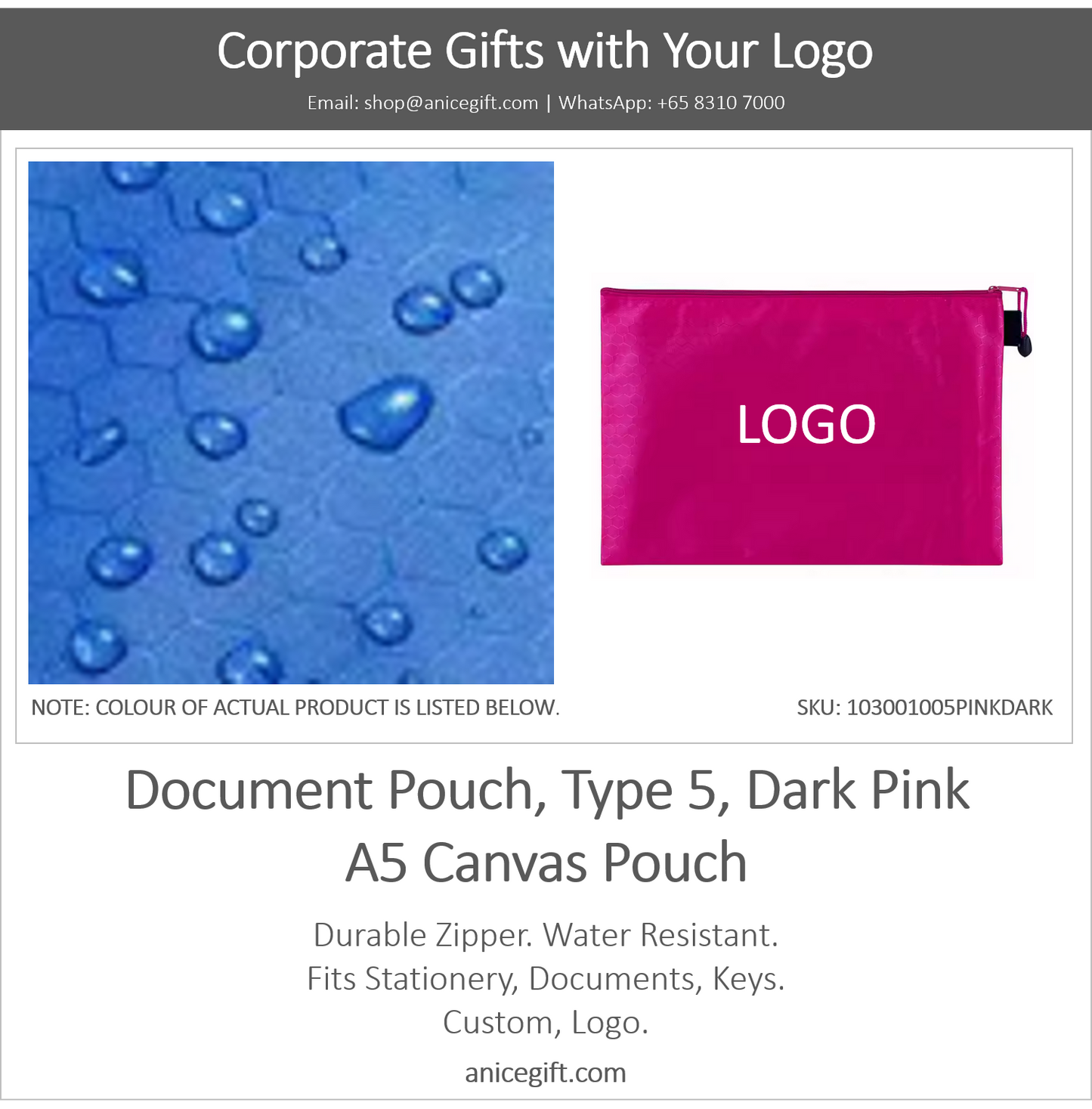 Document Pouch, Type 5, Dark Pink | A5 Canvas Pouch