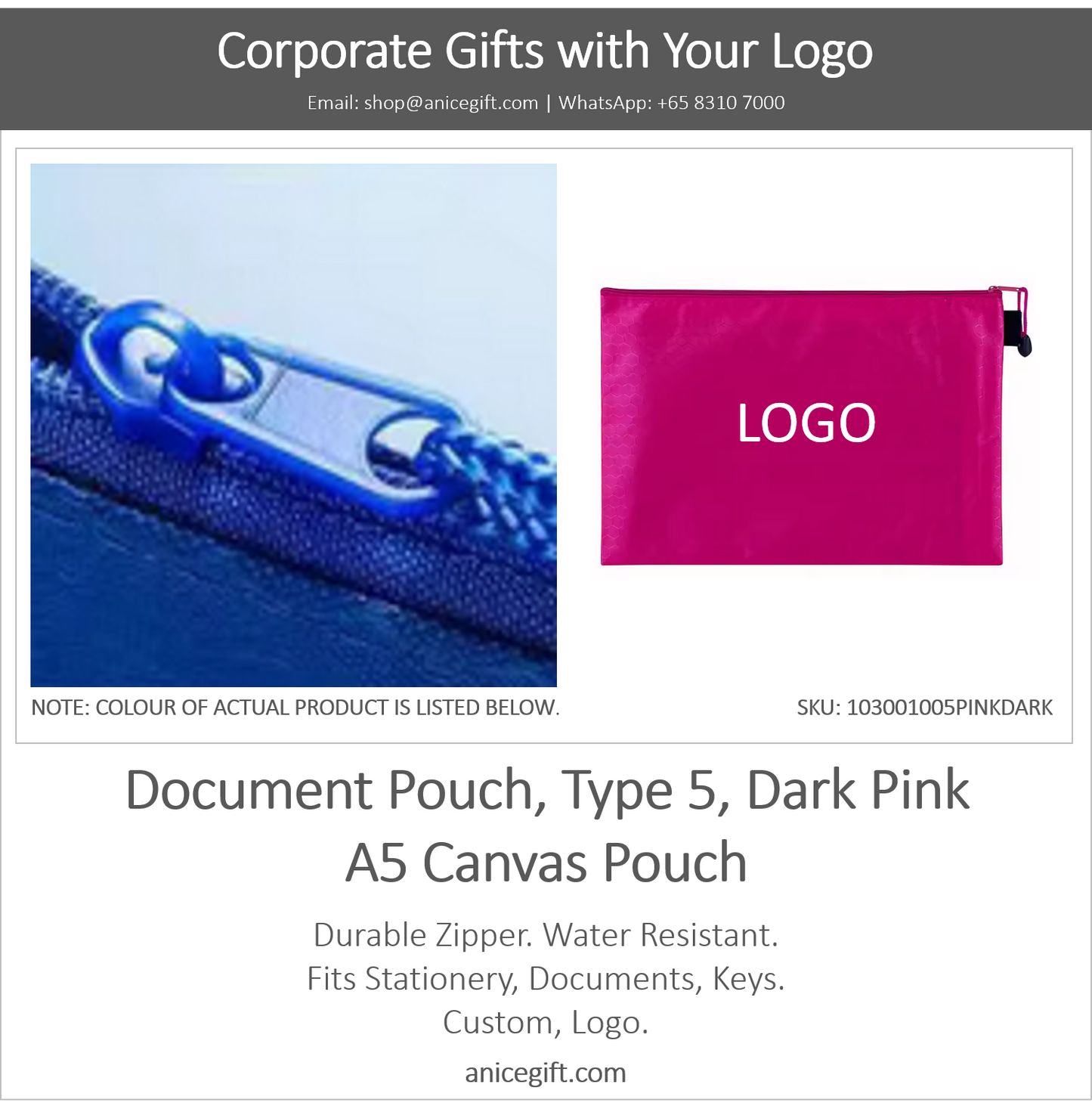 Document Pouch, Type 5, Dark Pink | A5 Canvas Pouch