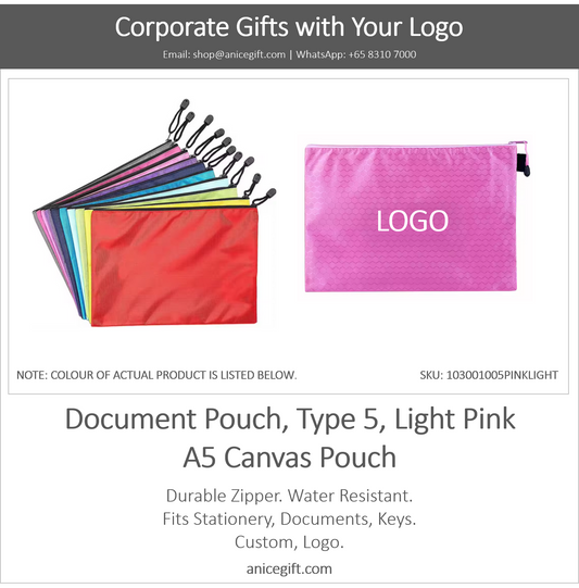 Document Pouch, Type 5, Light Pink | A5 Canvas Pouch