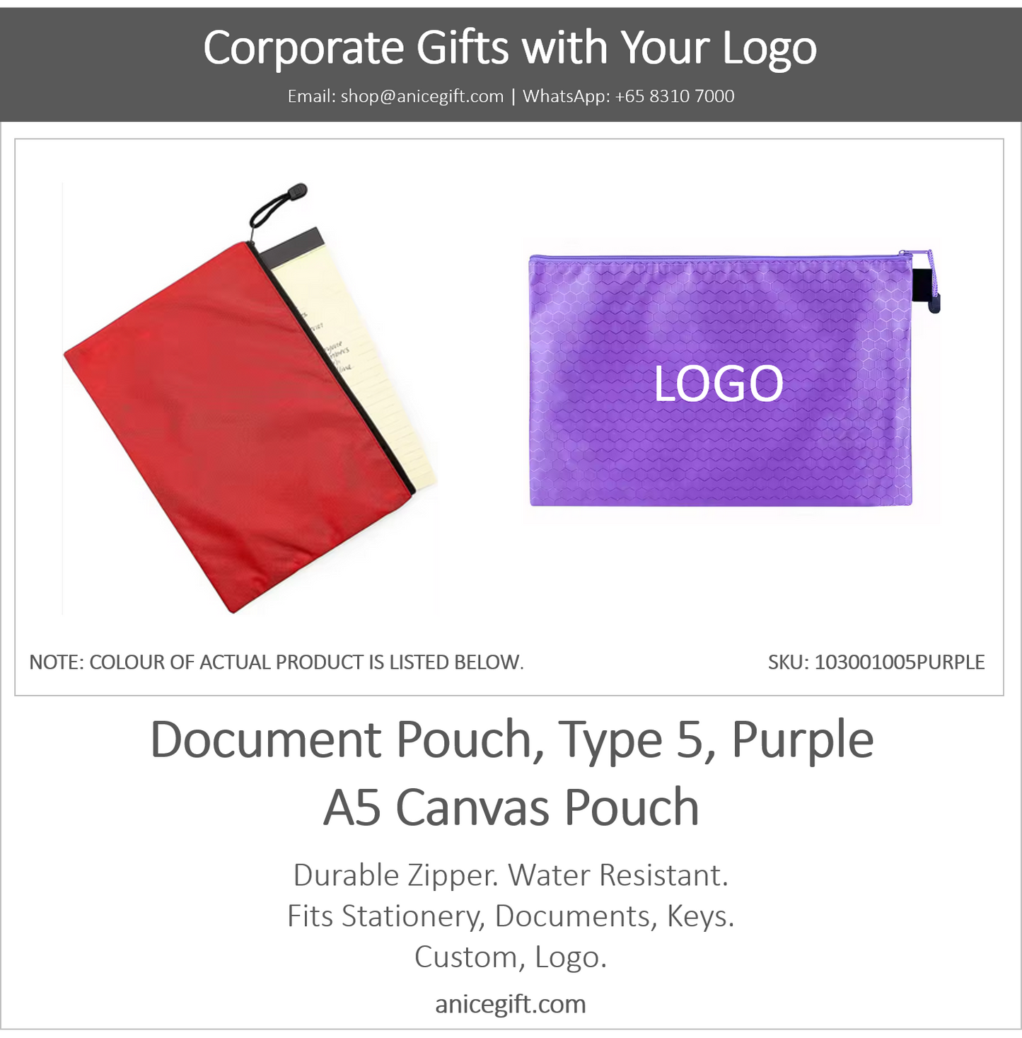Document Pouch, Type 5, Purple | A5 Canvas Pouch