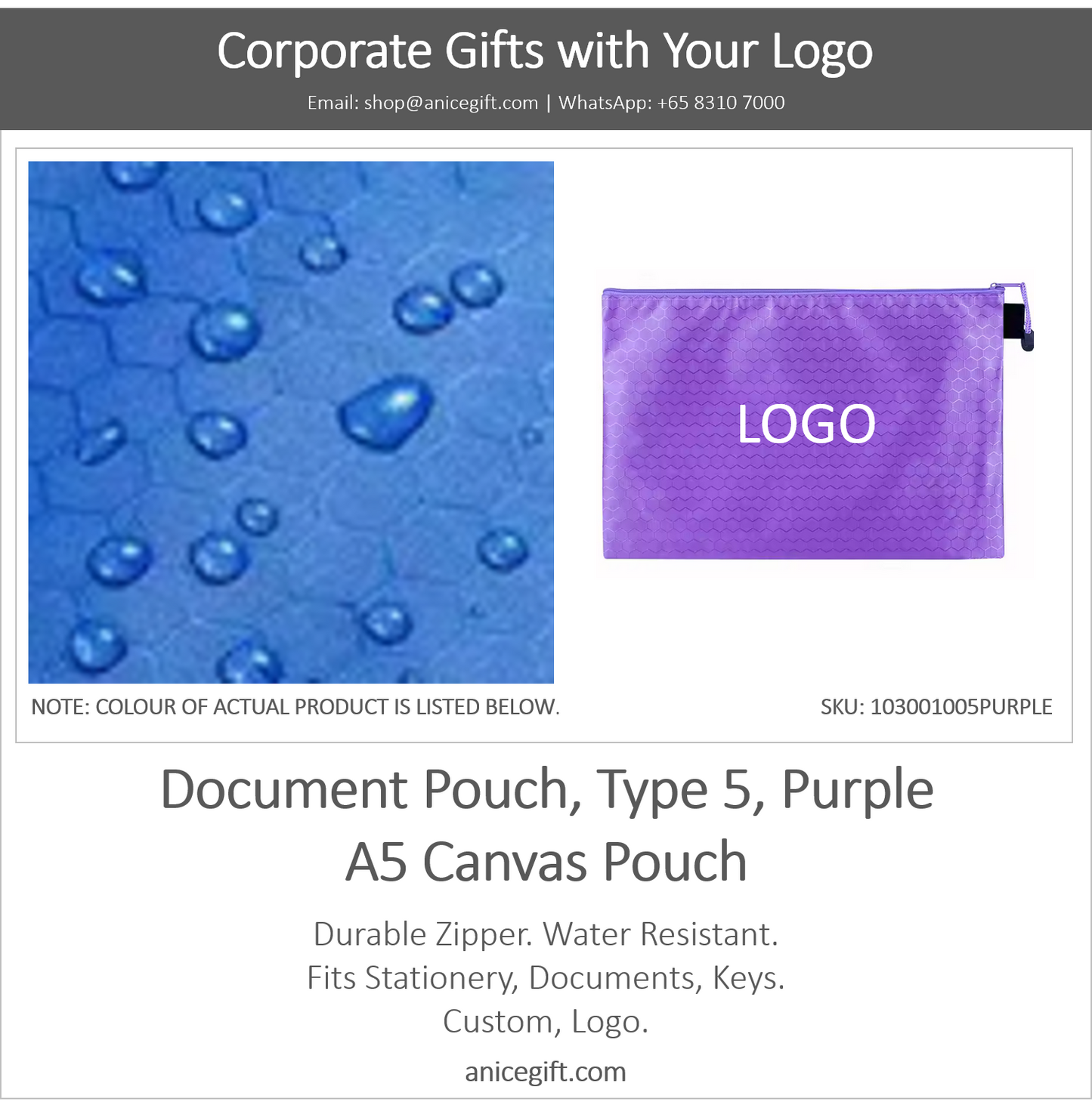 Document Pouch, Type 5, Purple | A5 Canvas Pouch