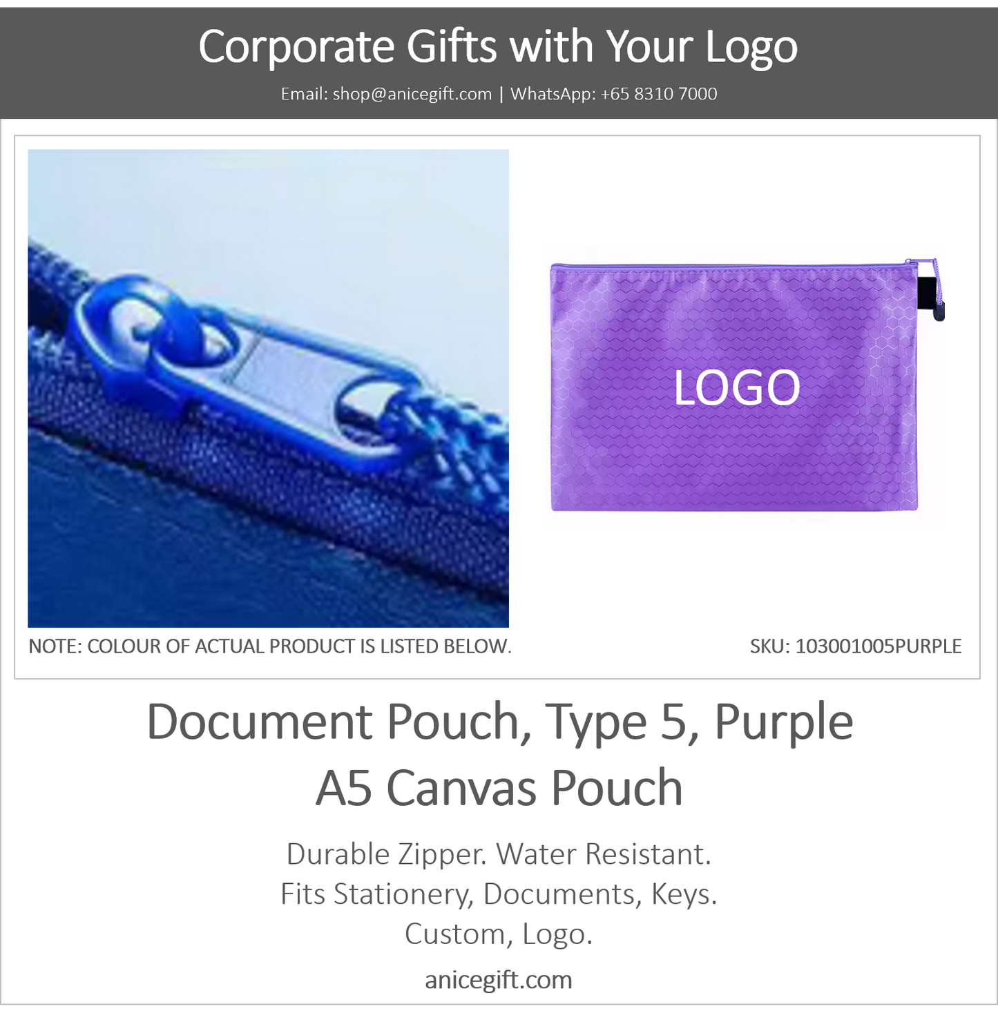 Document Pouch, Type 5, Purple | A5 Canvas Pouch