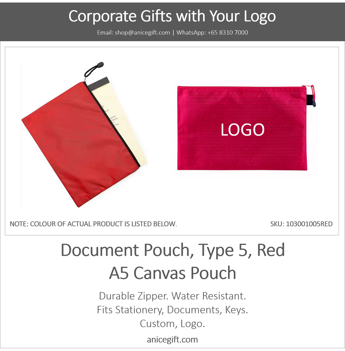 Document Pouch, Type 5, Red | A5 Canvas Pouch