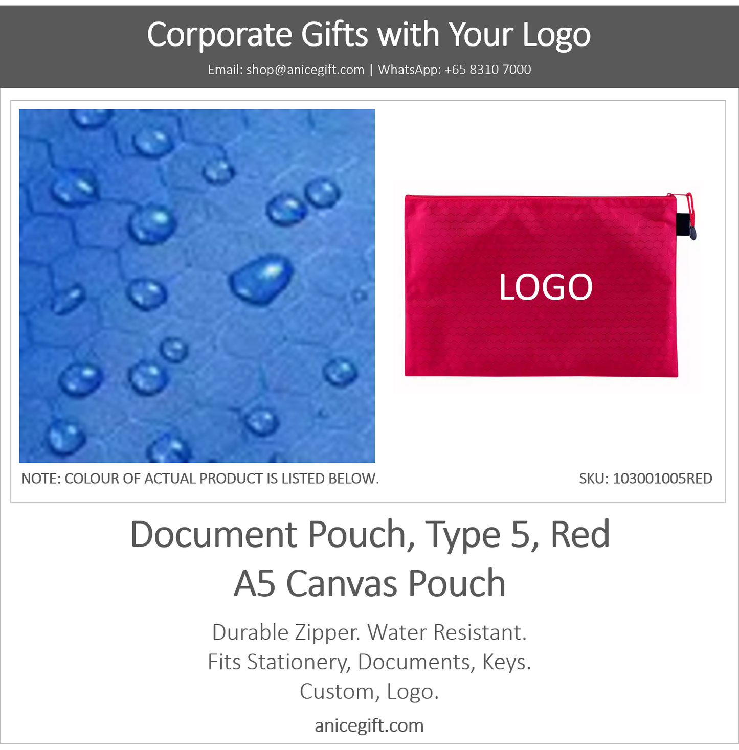 Document Pouch, Type 5, Red | A5 Canvas Pouch