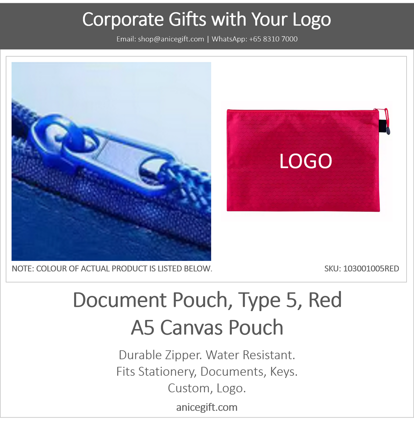 Document Pouch, Type 5, Red | A5 Canvas Pouch