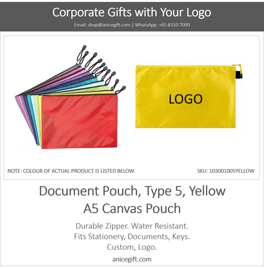 Document Pouch, Type 5, Yellow | A5 Canvas Pouch