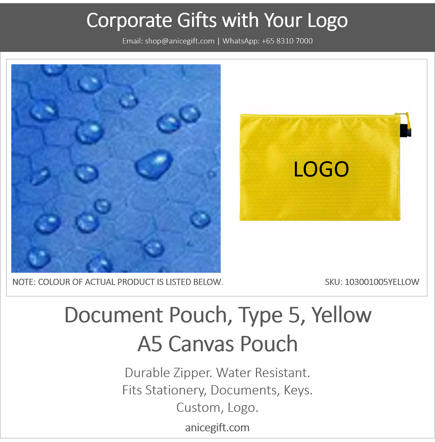 Document Pouch, Type 5, Yellow | A5 Canvas Pouch