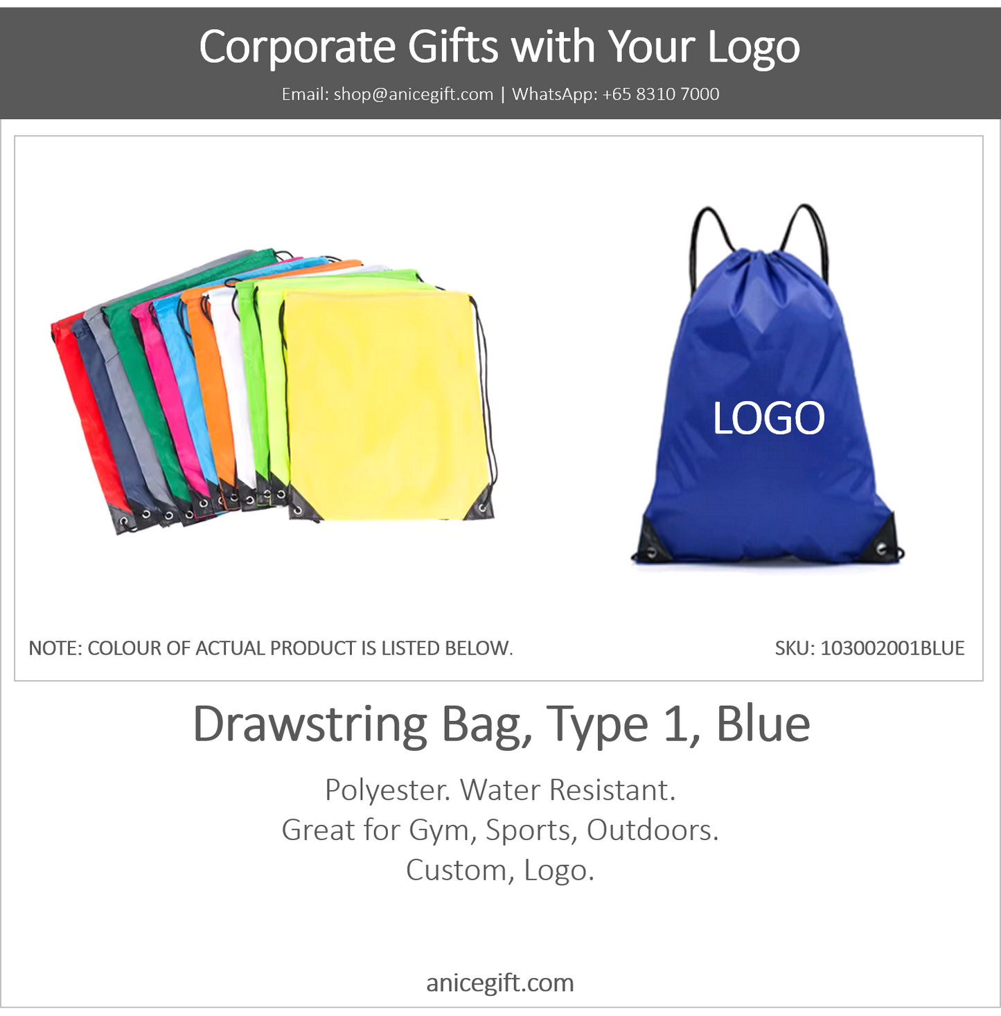 Drawstring Bag, Type 1, Blue