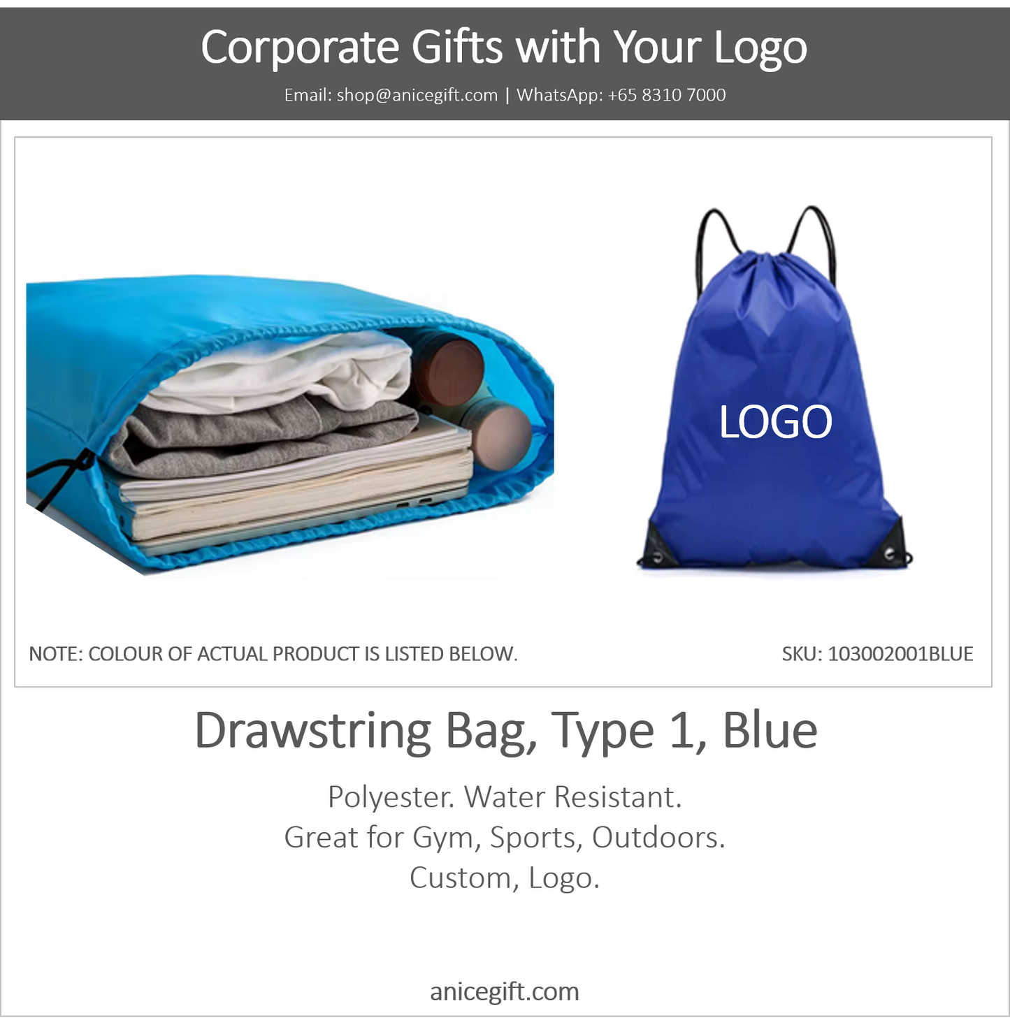 Drawstring Bag, Type 1, Blue