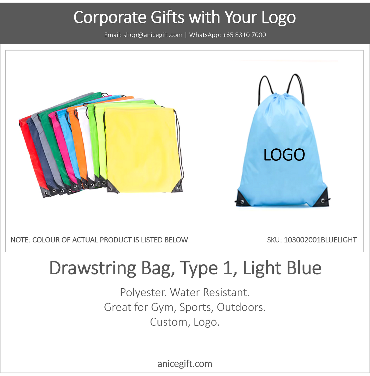 Drawstring Bag, Type 1, Light Blue