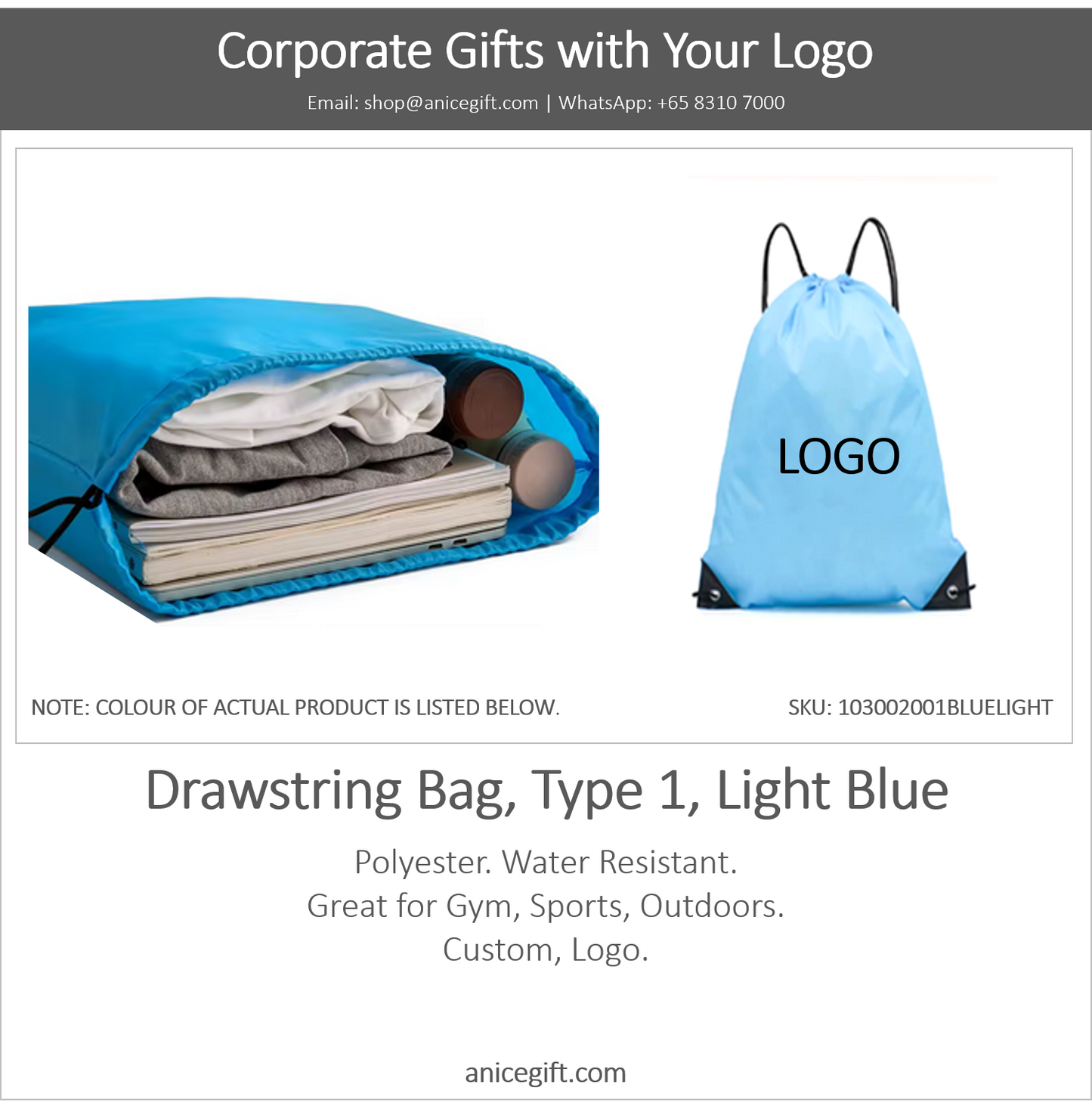 Drawstring Bag, Type 1, Light Blue