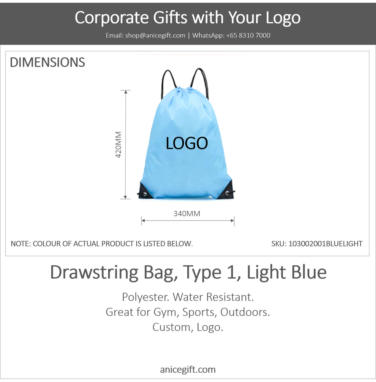 Drawstring Bag, Type 1, Light Blue
