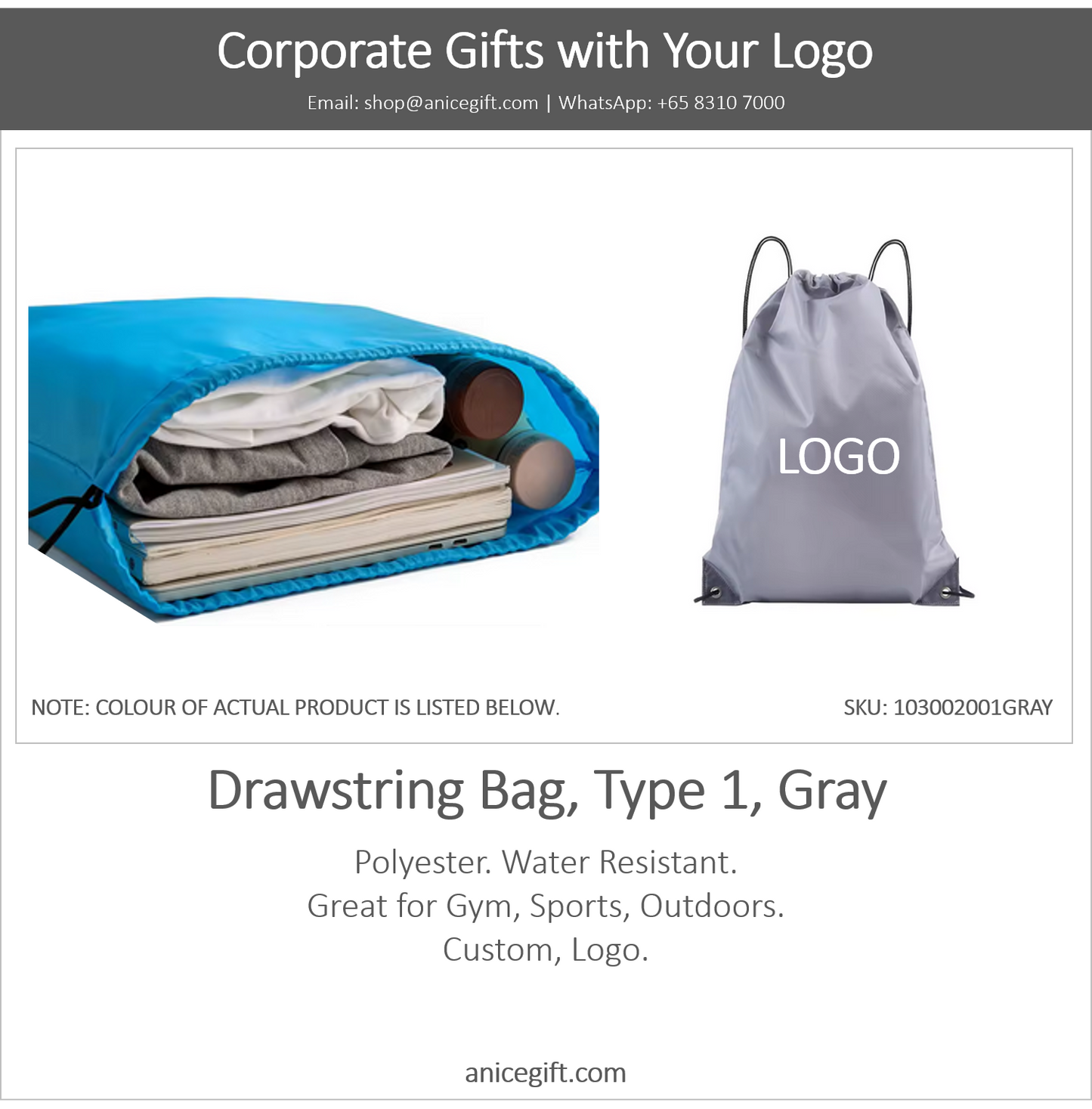 Drawstring Bag, Type 1, Gray