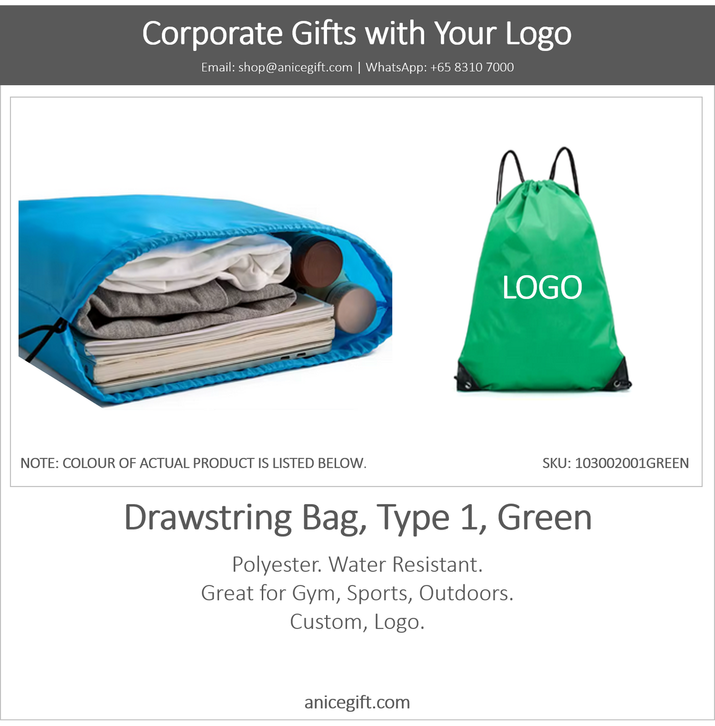 Drawstring Bag, Type 1, Green
