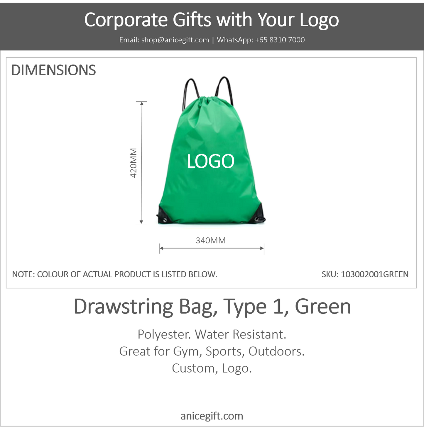 Drawstring Bag, Type 1, Green