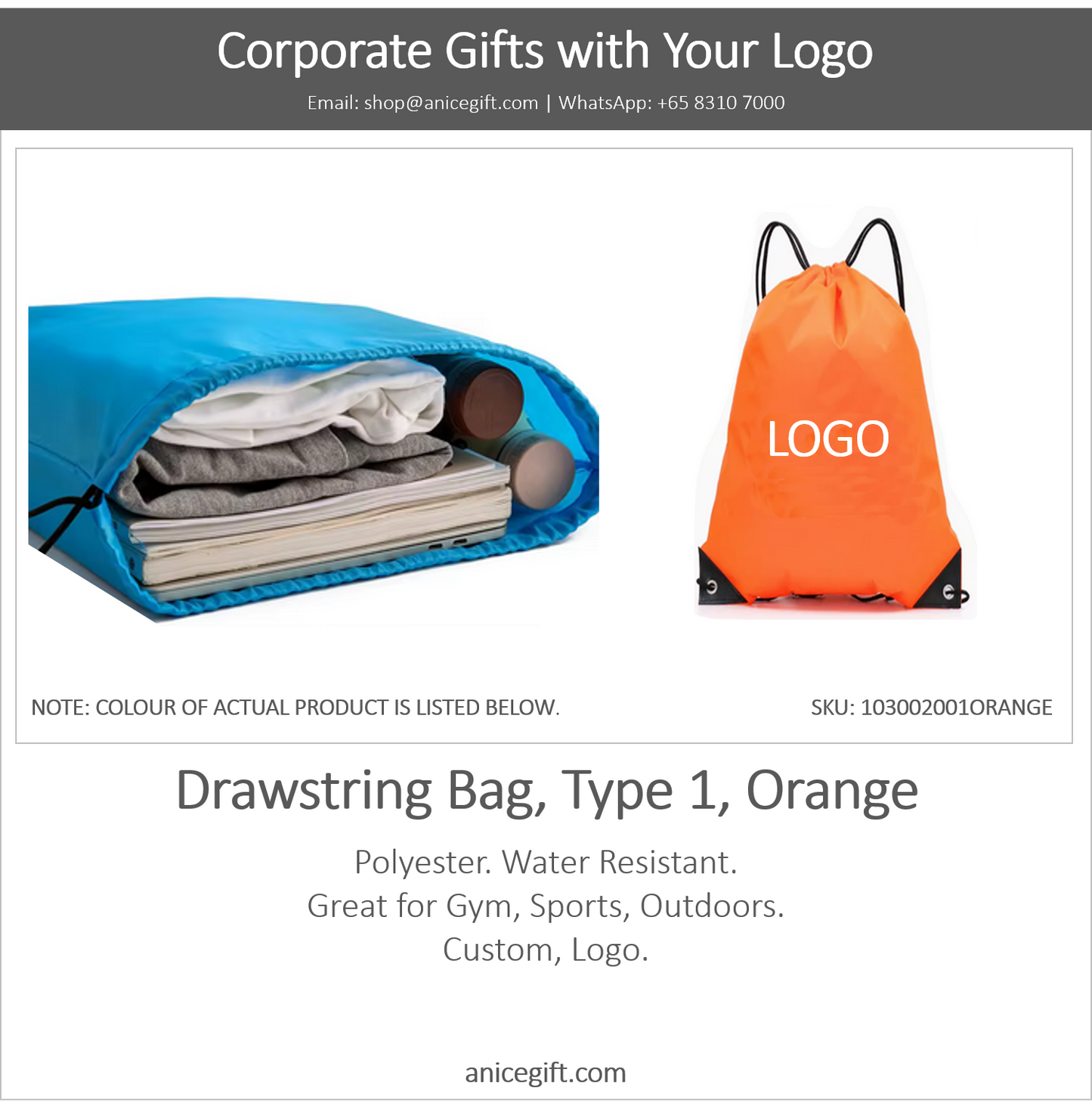Drawstring Bag, Type 1, Orange